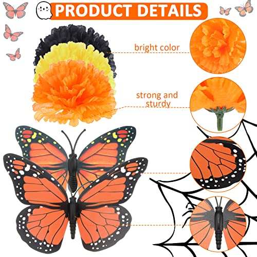 Artificial Marigold Flower & Butterfly Decor Kit for Day of The Dead & Festivals