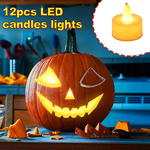 Pumpkin Carving Kit for Kids with Stencils, LED Candle Lights & Tools - Halloween Decorations