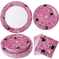 Pink Halloween Party Decorations Set - Spiderweb Plates & Napkins, 75 Pcs - Variation of Pink