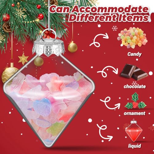 Fillable Christmas Ornaments Balls Set - Clear Plastic Holiday Decorations, 12 pcs