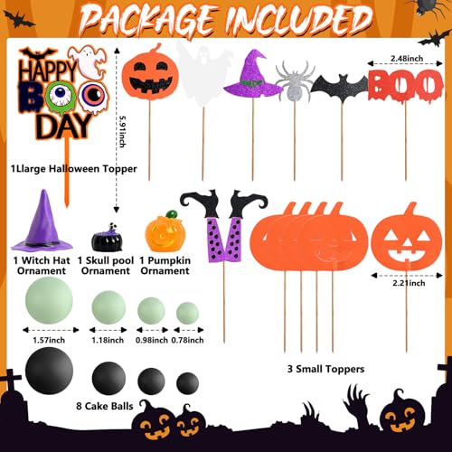 Halloween Cake Decorations Set with Pumpkins, Ghosts, Witches & Boo Signs