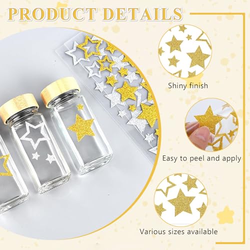 Gold and Silver Glitter Star Stickers - 12 Sheets for Party Wedding Christmas