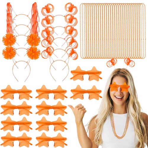 Orange Party Favor Set with Pom Poms Star Glasses Necklaces - Classic Variation