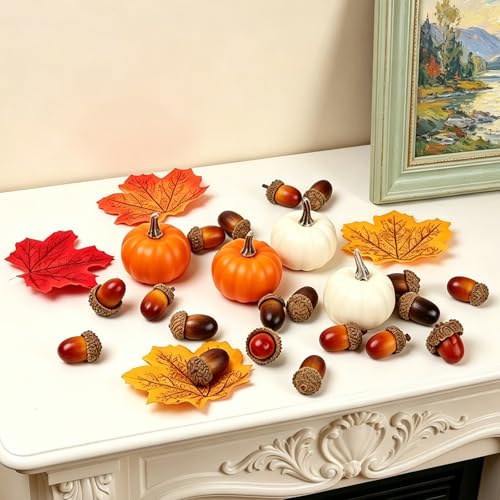 Fall Decorations Set with Pumpkins, Acorns & Maple Leaves - Admix-4