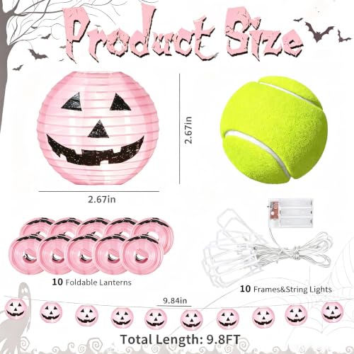 Pink Halloween Pumpkin String Lights - Jack Variation, Waterproof Decor LED Lights