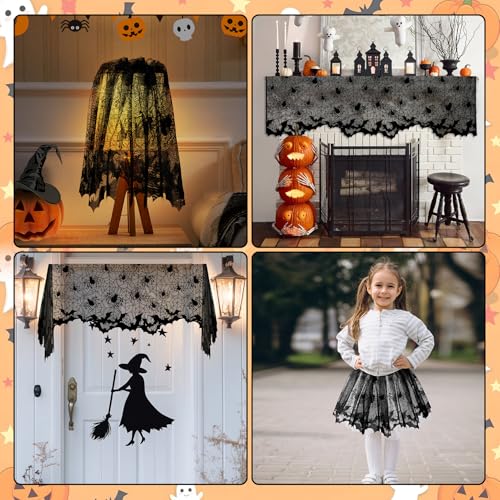 Halloween Lamp Shade Cover Decorations - 20x60 Inch Black Lace Spider Web Design - 1 Piece