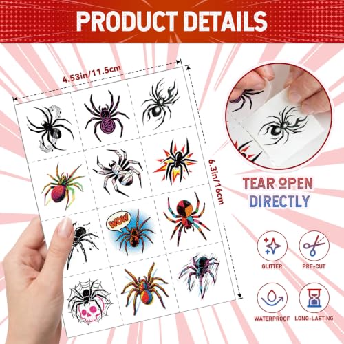 108-Piece Glitter Spider Temporary Tattoos for Kids & Adults Halloween Party Favors
