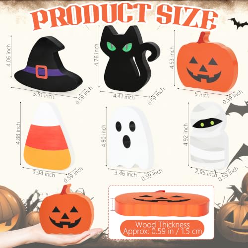 Halloween Wooden Decorations Set - 6 Pcs Table Signs - Ghost, Pumpkin & More - Variation of THIS listing