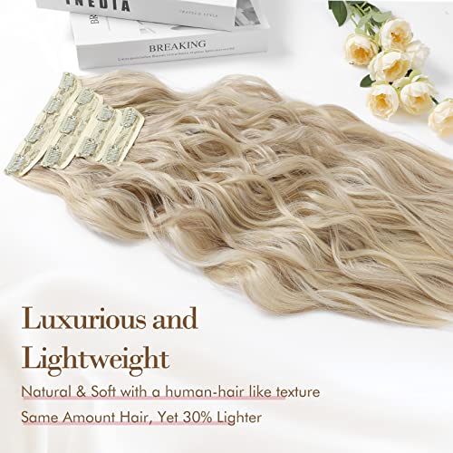 Clip-In Hair Extensions - Natural Soft Synthetic, 4PCS, Dark Ash Blonde