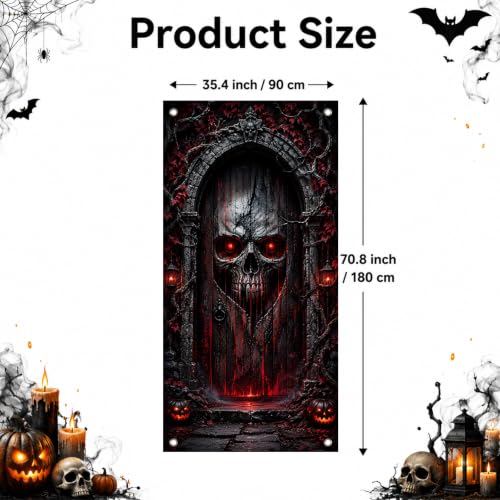 Halloween Glowing Skull Door Cover - Dark Gothic Gate Decoration 35x71 Inch