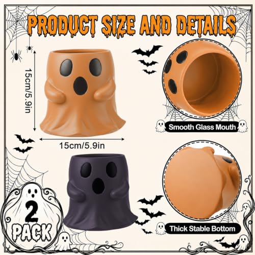 Halloween Ghost Buckets - Terracotta & Black Decor, 6 Inch, Set of 2