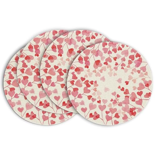 Pink Love Hearts Round Placemats Set of 4 - 14 Inch Valentine Table Decor