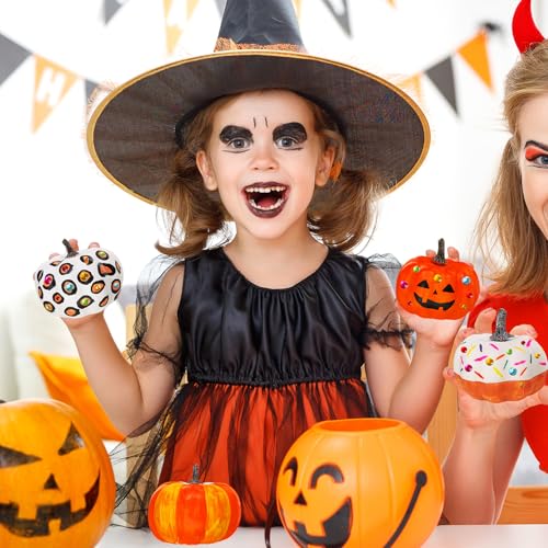 8-Piece DIY Pumpkin Painting Kit with Foam Pumpkins & Face Stickers - Fall Crafts for Halloween & Thanksgiving