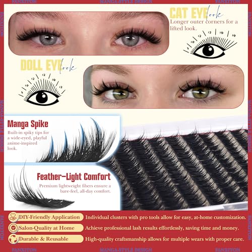 Anime Lash Clusters 8-14mm Wispy DIY False Eyelash Extensions 204pcs