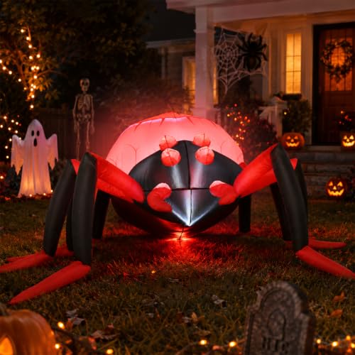 8FT Inflatable Halloween Spider Decoration with LED Lights, Weatherproof Yard Decor