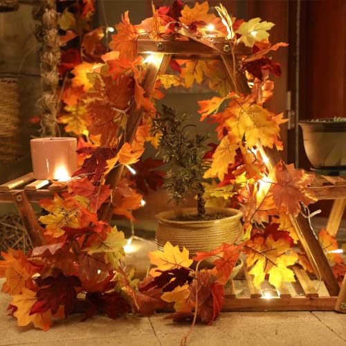 Fall Maple Garland with 80 LED String Lights - 23.2ft 4 Pack Autumn Decor