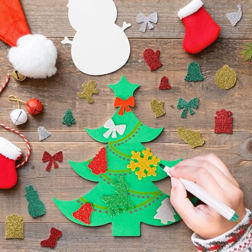 Christmas Crafts Kit with Foam Ornaments and Decorations - Xmas Tree Snowman Gingerbread Man Variation