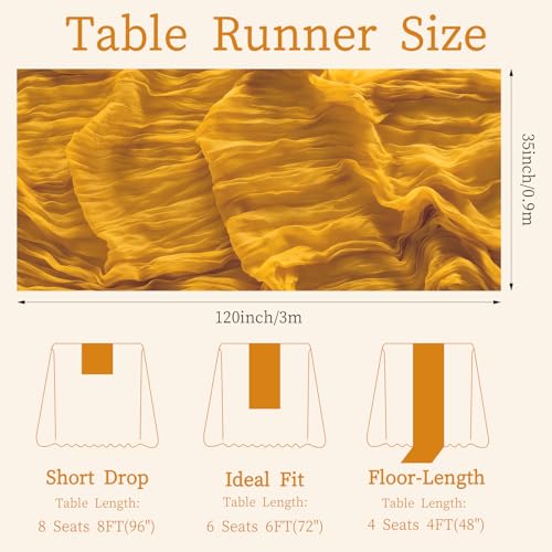 Gold Cheesecloth Table Runner 3 Pack, 35x120 Inches Boho Rustic Decor for Weddings & Events