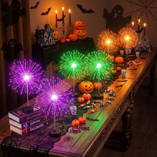 Halloween Firework LED Lights Set - Purple, Orange, Green, 120 LEDs, 6 Pieces