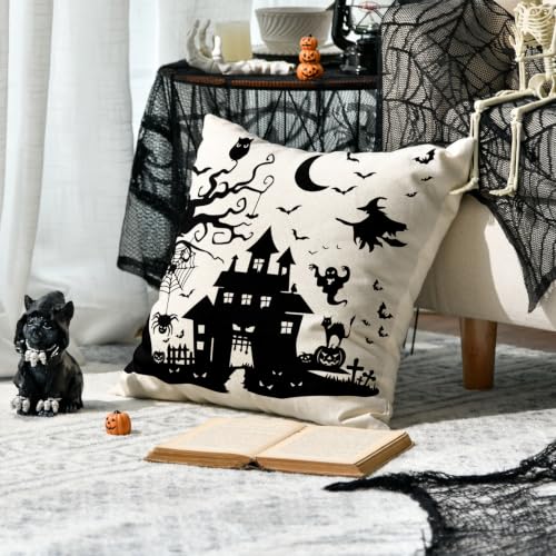 Halloween Dead Tree Haunted House Throw Pillow Covers 18x18 Inch - Pack of 2, White