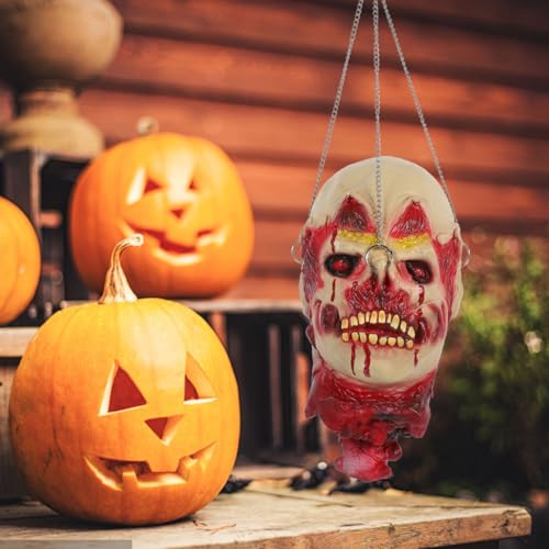 Realistic Hanging Severed Zombie Head Prop for Halloween Decorations