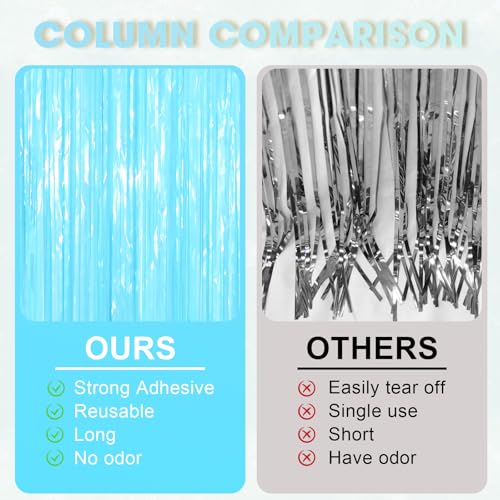 Pastel Blue Foil Fringe Curtain Backdrop - 3 Pack 8.2ft Party Decorations with Variation 16 Pastel Blue