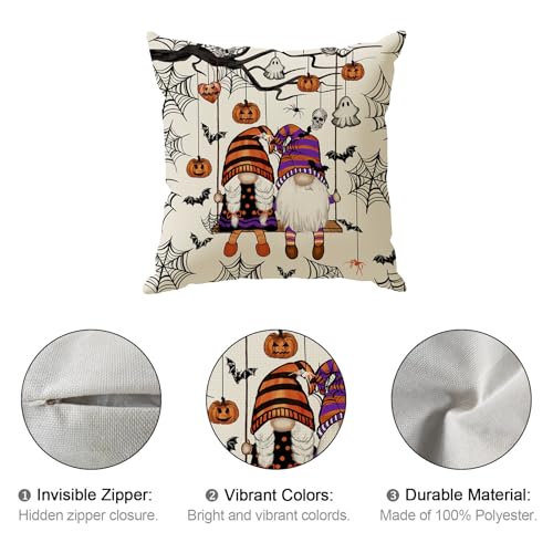 Gnome Ghost Bat Halloween Throw Pillow Cover 20x20 Inches - Home Decor - Pack of 1