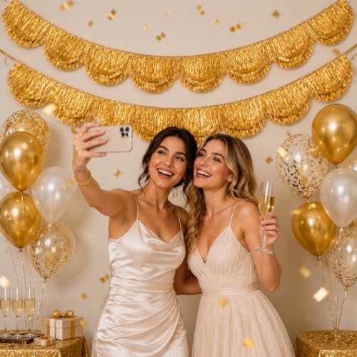 Nihaoya Gold Fringe Banner Set - 3 Pieces, 6.6 Ft Party Backdrop & Decor - Gold-3pc