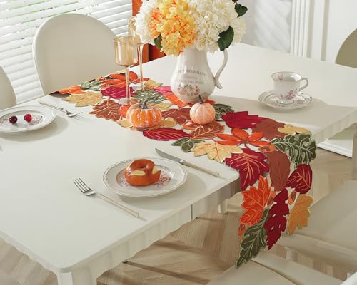 Autumn Fall Table Runner 36 Inch with Embroidered Maple Leaf - Seasonal Home Decor - Variation of THIS listing