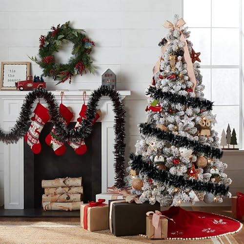 33ft Black Christmas Tinsel Garland - Metallic Twisted Holiday Decor