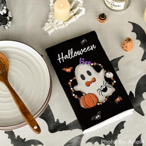 Black Beads Ghost Halloween Kitchen Towels Set of 2 18x26 Inch - Artoid Mode