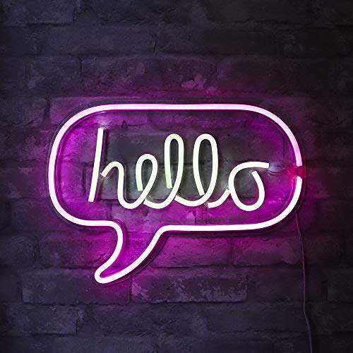 17x12 LED Neon Wall Sign Hello Word Bubble Light - White & Pink