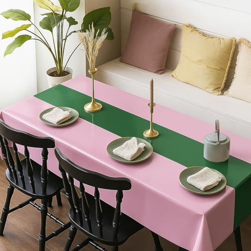 BYOJIA 4-Pack Witch Party Tablecloths - Pink & Green 54x108 Inches, Disposable Plastic Rectangular Cover for Kids Baby Shower & Halloween