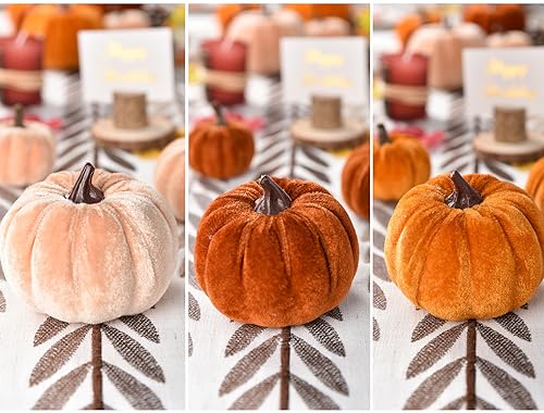 12pcs Velvet Pumpkin Set for Fall Halloween Thanksgiving Home Decor
