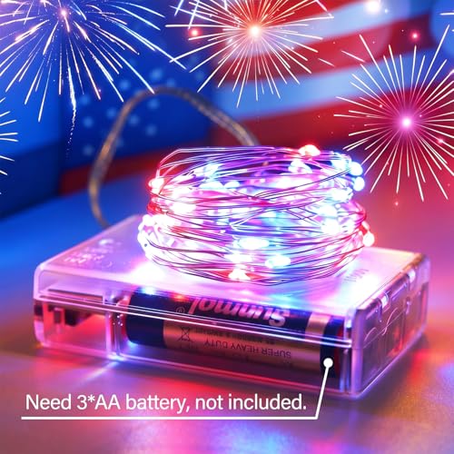 Patriotic Red White Blue Fairy String Lights 2 Pack Battery Operated