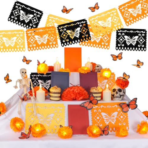 Day of the Dead Altar Decorations Set with LED Garlands & Butterfly - Variation Butterfly