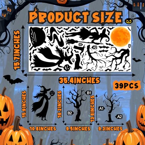 Halloween Window Sticker Decoration Black Witches & Bats - Peel & Stick, Orange & Black Variant