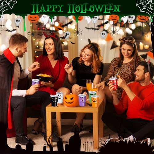 Halloween Shot Glasses Mini Tumblers with Straw & Lid - 6 Pack Pumpkin Ghost Variation