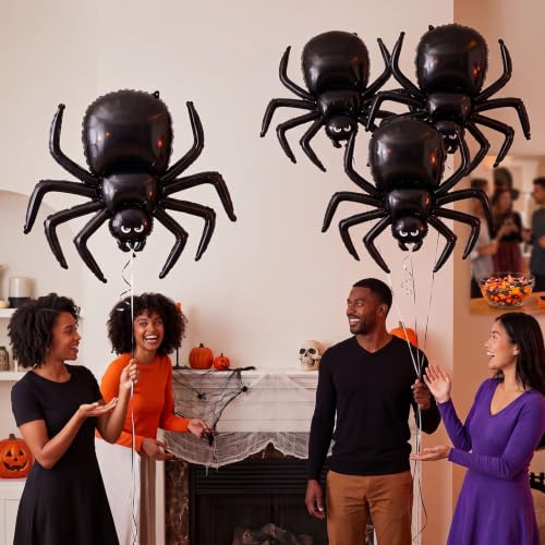 Halloween Balloons Set - 6 Foil Spider Balloons for Halloween Party Decorations - Variation D