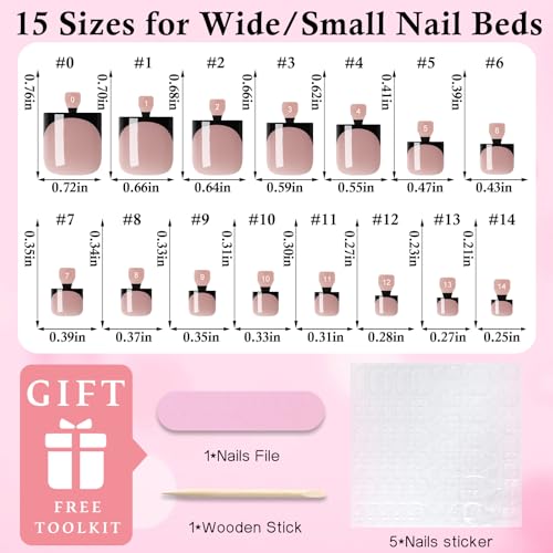 150pc Black French Tip Press On Toenails - Brown Short Square Style - Variation A