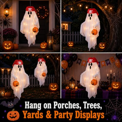 Halloween Pirate Ghost Decorations Set with Lights - White, 29 Inches