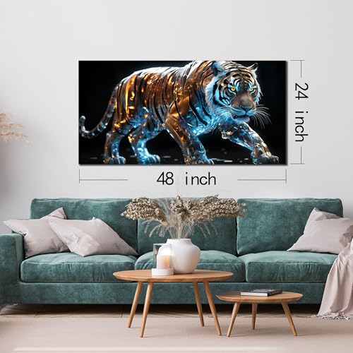Ouzzlie Animal Wall Art Poster - Blue Tiger Canvas Wall Decor 24x48