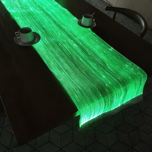 LED Light Up Coffee Table Runner - Fiber Optic Fabric for Party & Wedding - Black Fabric
