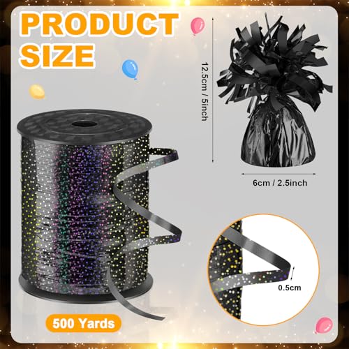 Heavy Balloon Weights Metallic Anchor Set - Black & Gold, 24 Pieces with Iridescent Ribbon
