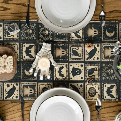 Halloween Table Runner 13x90 Inch Black Polyester Decor for Home Parties