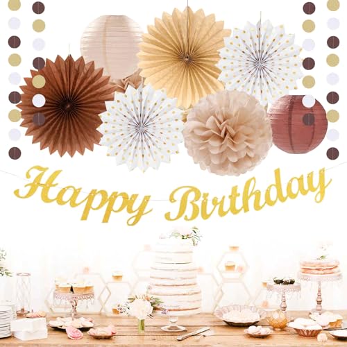 White Brown Champagne Boho Birthday Party Decorations Kit - 21pcs