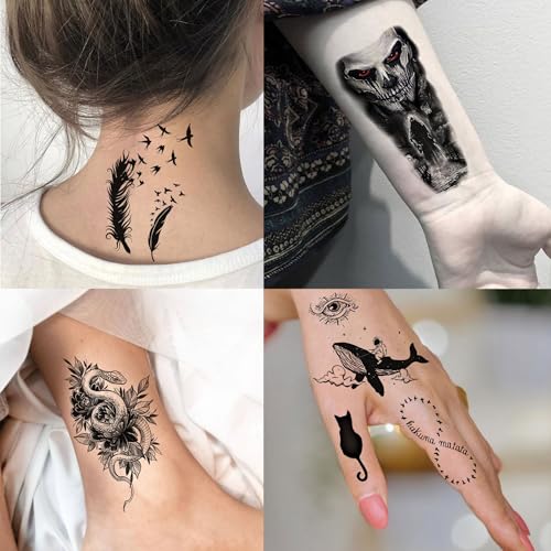 Temporary Tattoos Set with Lion Design - 74 Waterproof Sheets for Men, Women & Kids - Easy Removable Body Art