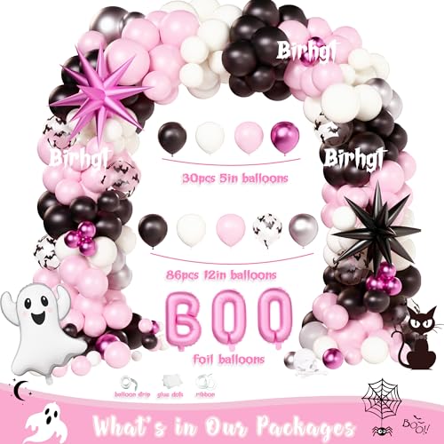 Pink Halloween Birthday Decorations Party Kit with Balloons Banners & Backdrop