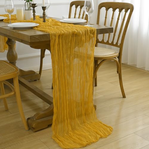 Gold Yellow Cheesecloth Table Runner 10FT 2 Pack - Boho Fall Wedding & Party Decor