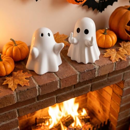 Mini Ghost Figurine Set - Halloween PVC Decor, 2-Pack